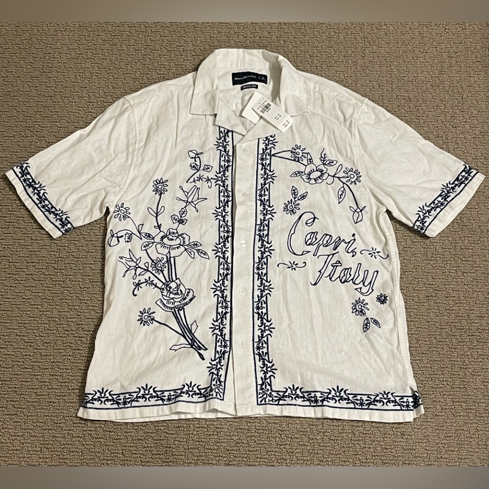 Abercrombie Fitch Linen‎ blend s/s shirt mens size medium NWT